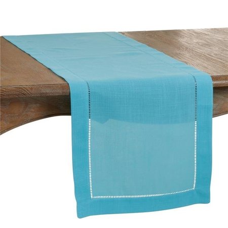 SARO LIFESTYLE SARO 6317.TQ1672B 16 x 72 in. Oblong Classic Hemstitch Border Table Runner  Turquoise 6317.TQ1672B